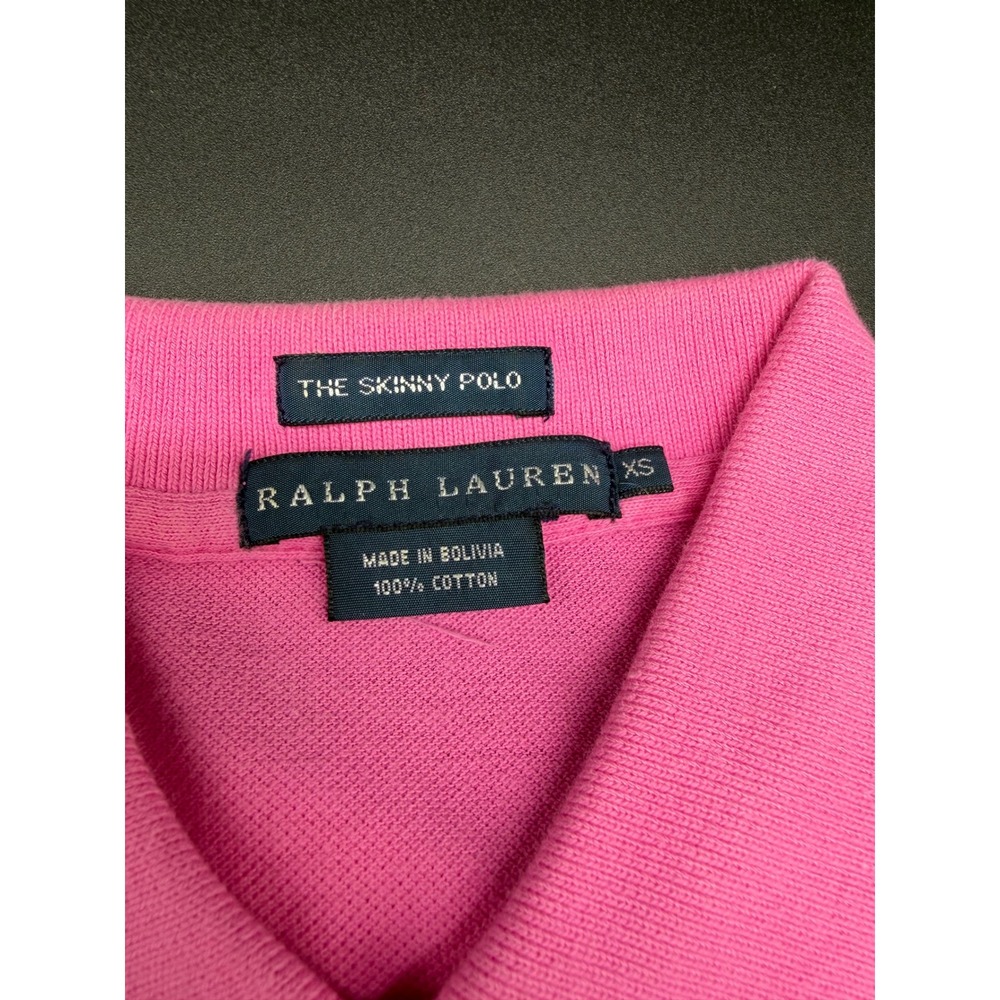 Ralph Lauren The‎ Skinny Polo Shirt Pink Cotton Mesh Lime Green Pony XS - Picture 2 of 8